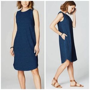 PURE JILL 100% Cotton Jersey Sleeveless Blue Indigo Midi Dress, Riverwashed, LP